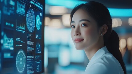 In a world connected by digital threads, diverse professionals unite through a high-tech video call, their faces illuminated by the glow of futuristic UI overlays AI-generated insights dance across