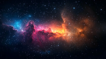 Fototapeta premium Vivid Pink Orange And Blue Nebula Cloud In Deep Space With Sparkling Stars High Resolution Digital Illustration