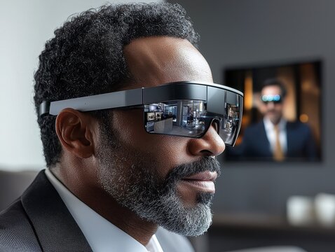 In a world rapidly embracing the future of work, a remote employee leverages the power of augmented reality glasses Hes immersed in a seamless telepresence experience, virtually side by side with his