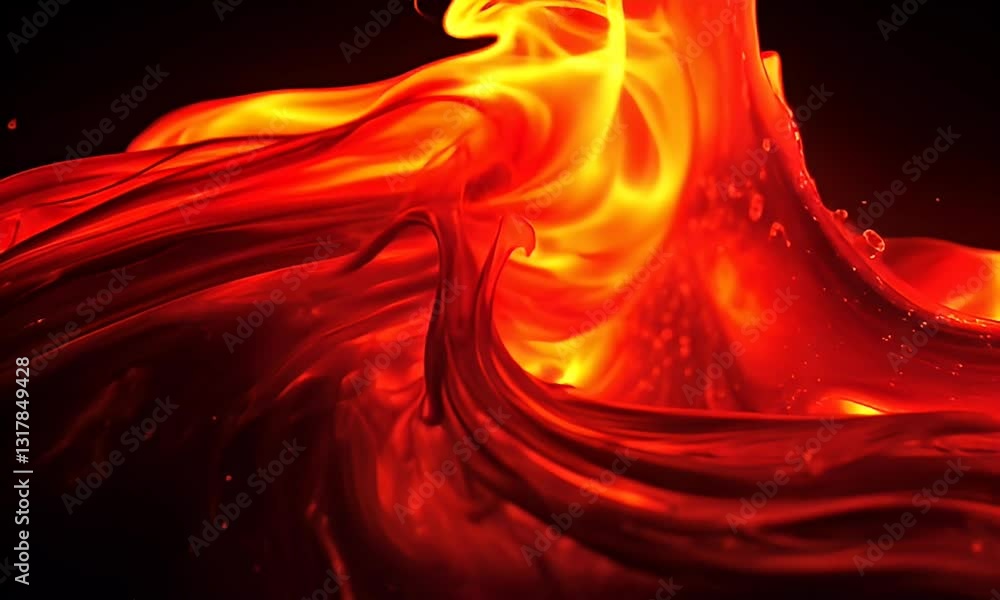 Poster abstract liquid splash with red and yellow waves against black background for art design and dynamic