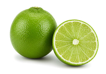 Fresh Lime and Half Lime - Isolated Citrus Fruit on White Background