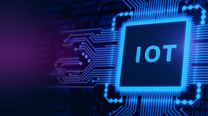 IoT Technology &ndash; Internet of Things Chip on a Futuristic Blue Circuit Board,  artificial intelligence, 5g, Industrial IoT, IoT City, IoT Device, IoT Networks, IoT Cloud Computing, IoT and Big Data