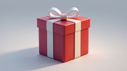 Obraz premium A beautifully wrapped gift box with a white ribbon and bow, perfect for celebrations, holidays,