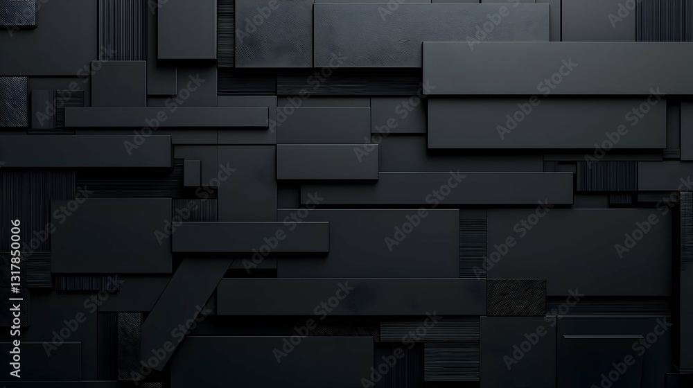 Poster dark abstract 3d background with geometric shapes and textured black surface in modern minimalist de