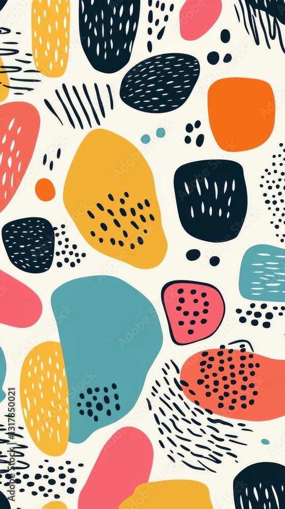 Poster fun colorful line doodle shape seamless pattern.