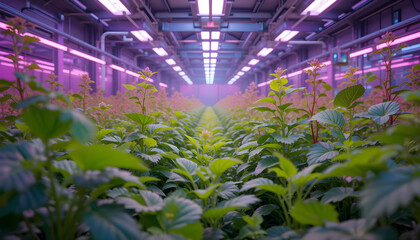 Indoor vertical farming hydroponics plants agriculture technology greenhouse led grow lights for food production