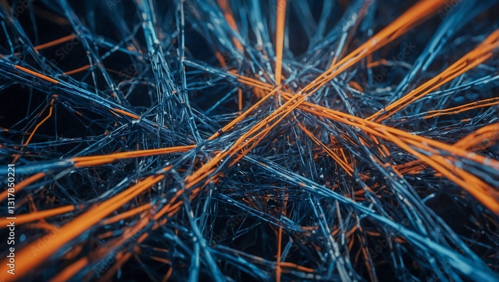 Poster abstract network connection in blue and orange, representing digital themes and website banners.