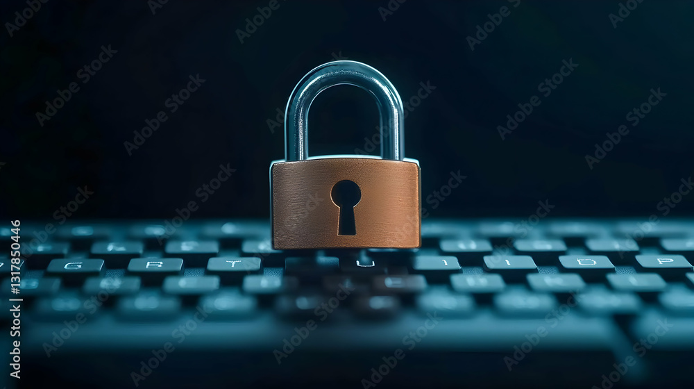 Aufkleber golden padlock sitting on a black computer keyboard symbolizing digital security privacy and cyber p
