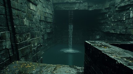 Dark Green Stone Tunnel With Water Feature