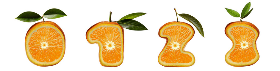 Citrus numbers 0, 1, 2, 3– letters in the form of orange slices for creative projects.