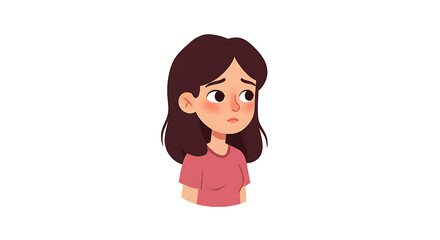 Obraz premium Cartoon Girl Looking Worried Illustration with Brown Hair and Pink Shirt