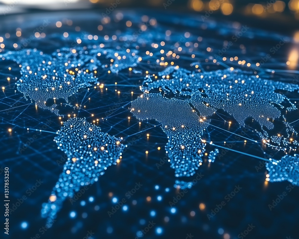 Poster a digital representation of the world connected by network nodes