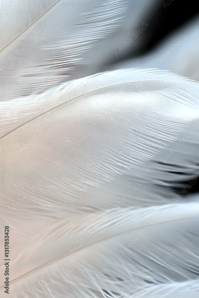 Poster delicate white feather macro showing intricate barbs and texture details in soft light. natural abst