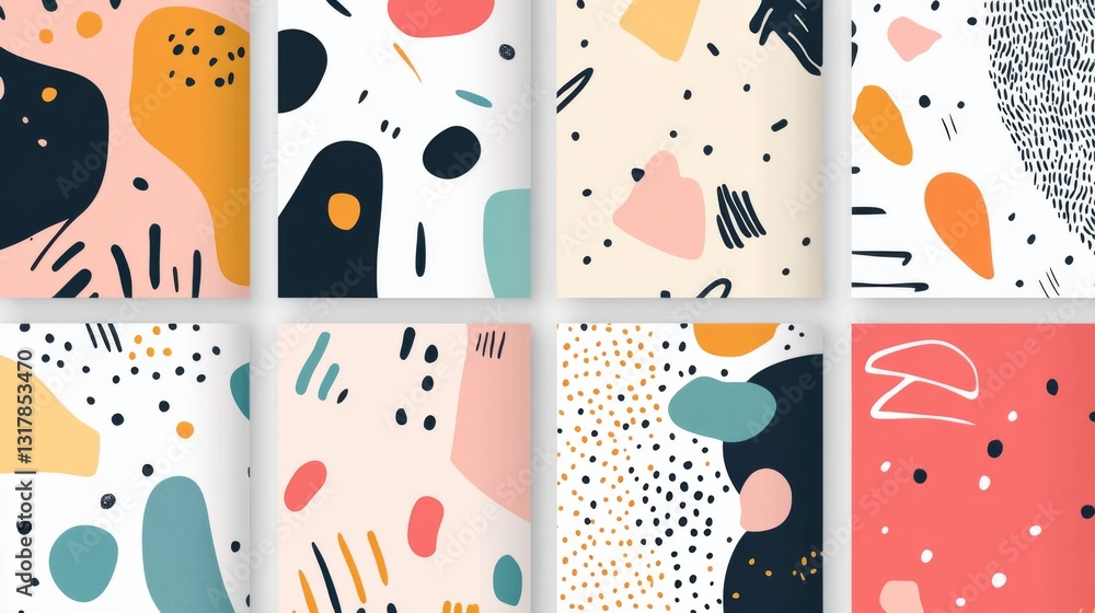Poster bright and playful seamless pattern collection with colorful doodles and basic shapes