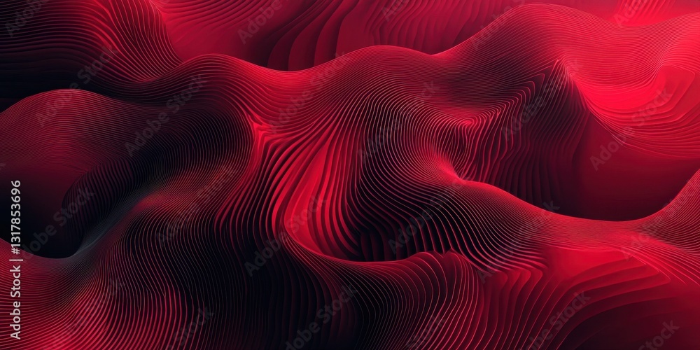 Poster red wavy lines creating abstract landscape background
