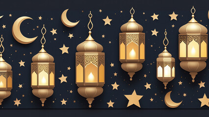 Obraz premium Lanterns set. Islamic lamps with stars decoration. Muslim ornament elements on white background.
