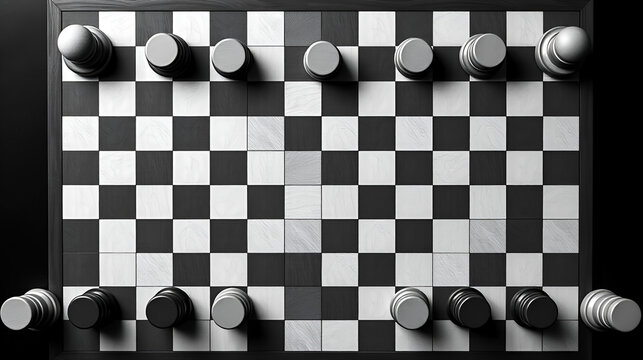 Overhead view of a checkerboard or chequerboard for a game of checkers in black and white vector