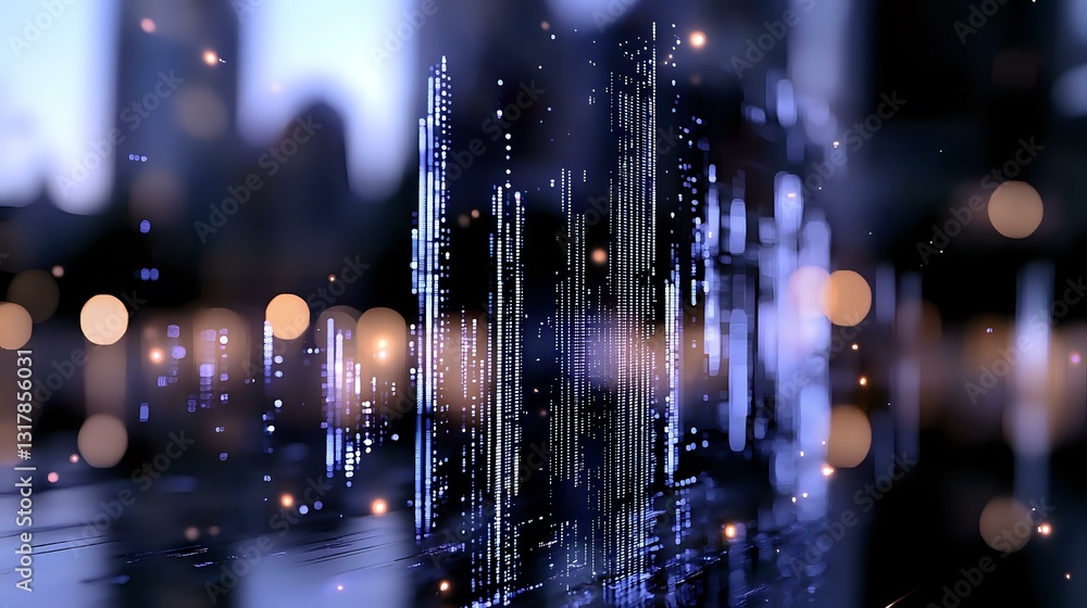 Poster glowing digital audio waves visualization with bokeh light effects on dark background creates futuri