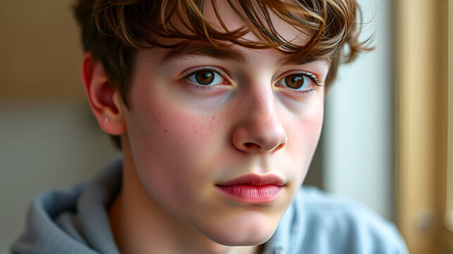 Caucasian Teenage Boy with Acne A Caucasian teenage boy with acn