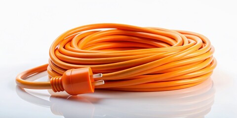 Bright Orange Extension Cord on White Background - Stock Photo