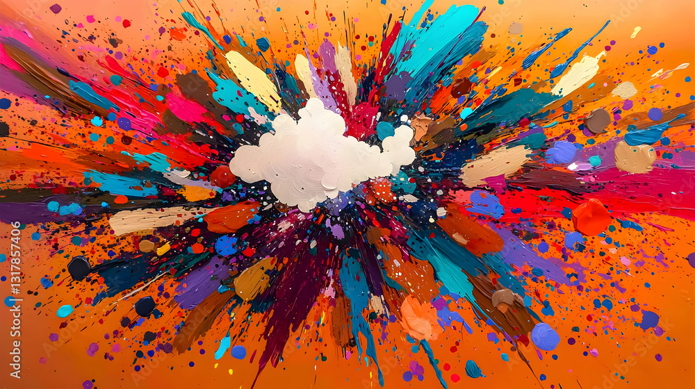 Aufkleber a vibrant explosion of colorful paint splatters on an orange background creates a dynamic and abstra
