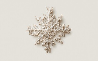 Intricate Off-White Snowflake Ornament on Beige Background