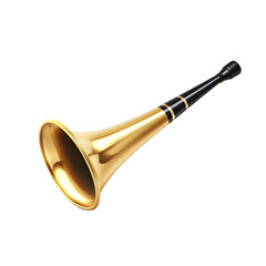 Gold and black trumpet is shown on transparent background