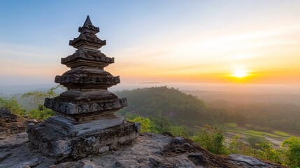Sunrise over temple ruins, scenic vista
