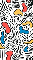 Playful seamless doodle pattern with abstract squiggle lines and basic shapes