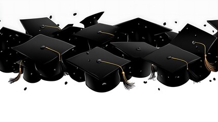 A Collection of Black Graduation Mortarboards Floating on White Background