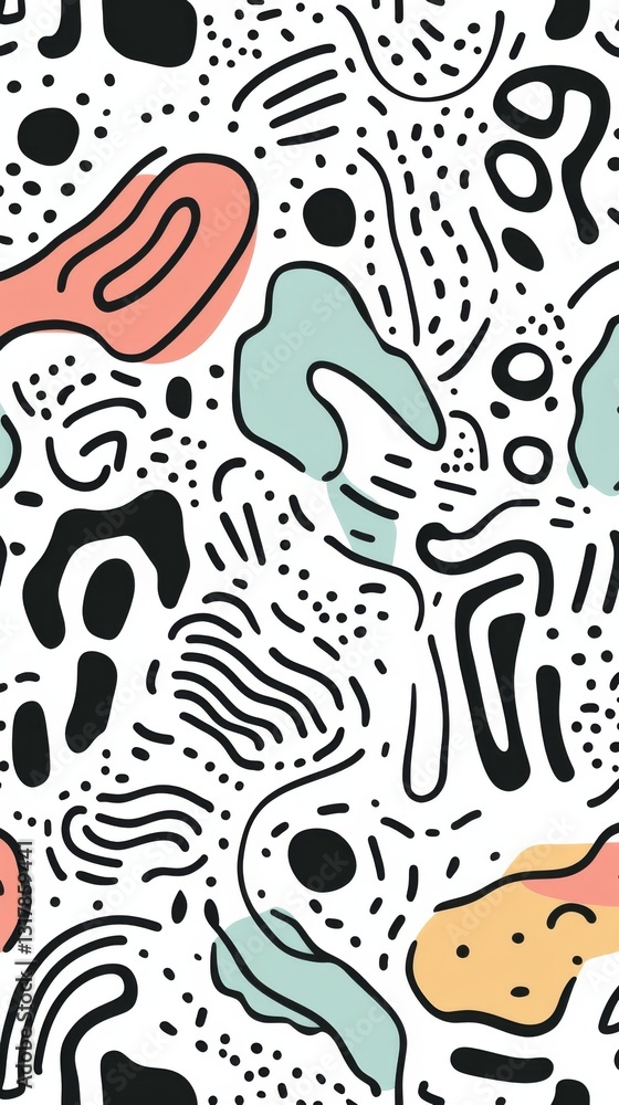 Aufkleber playful seamless doodle pattern with abstract squiggle lines and basic shapes