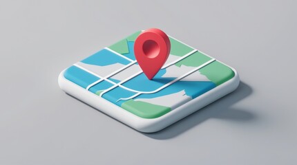 GPS Navigation on Smartphone Display with Red Location Pin