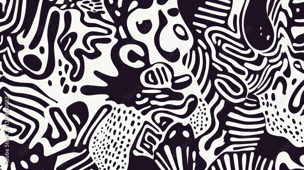 Aufkleber playful seamless doodle pattern with abstract squiggle lines and basic shapes