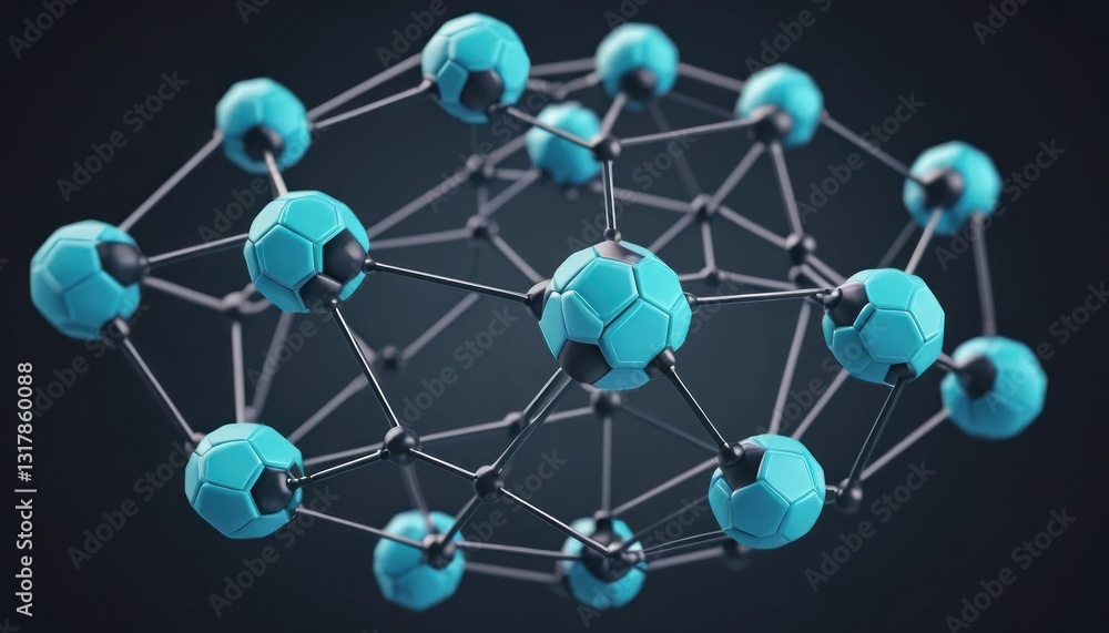 Poster abstract representation of interconnected soccer balls forming a structure