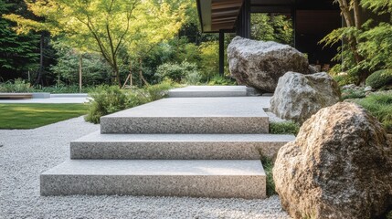 Zen Garden with Stepping Stones and Rock Features