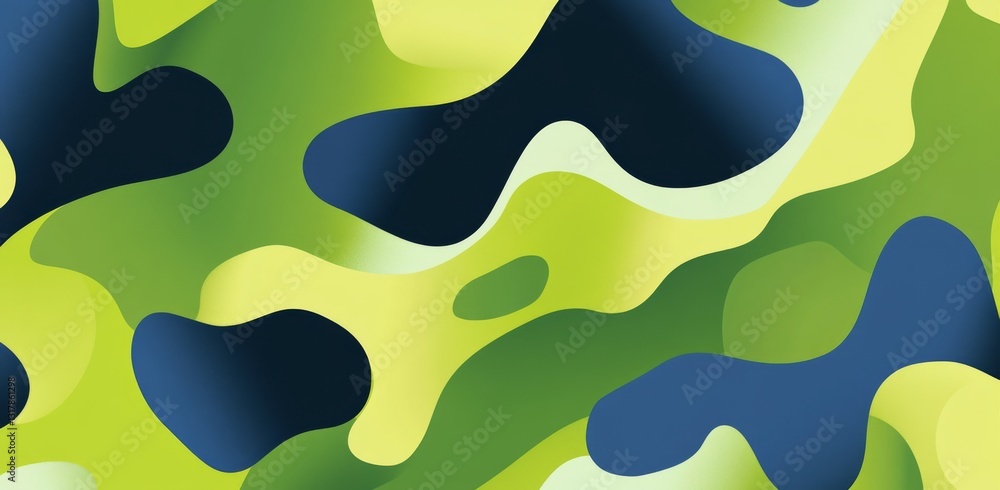 Poster seamless abstract pattern with overlapping lime green and blue shapes, featuring fluid lines and sub