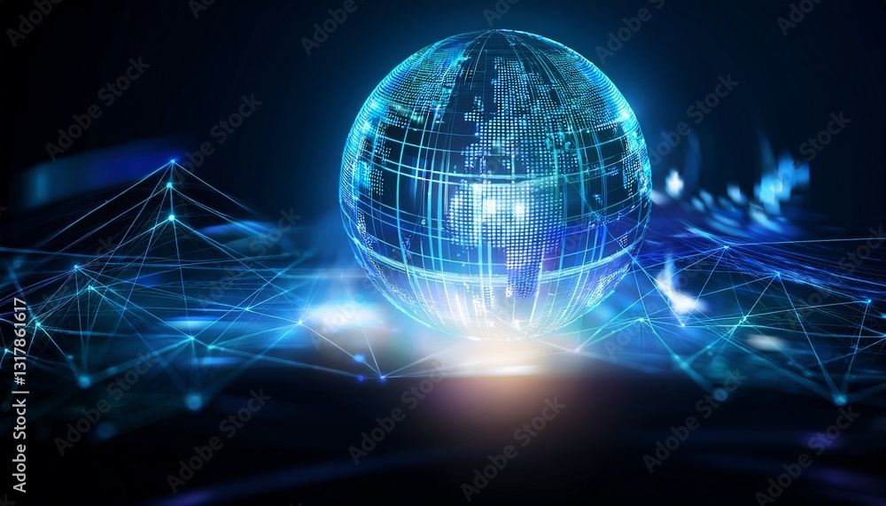 Poster a digital globe showcasing the interconnectedness of the world. the globe is illuminated with a netw