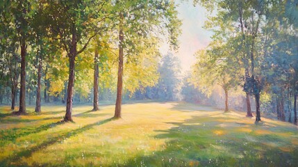 Obraz premium Professional Spring Sun Painting in Impressionism: Artistic Landscape with Vibrant Colors and Sunlight