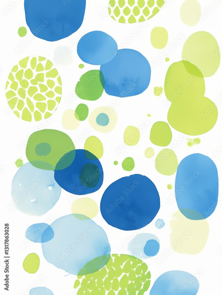 Poster seamless abstract pattern with overlapping lime green and blue shapes, featuring fluid lines and sub