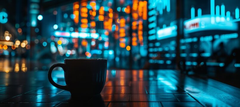 Innovative workspace design featuring multiple monitors and a stylish coffee mug for productivity