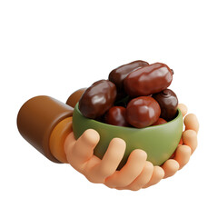 3D Render of Hands Holding a Bowl of Dates