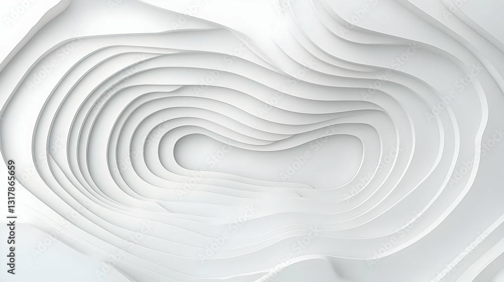 Poster abstract 3d white paper cutout topographic contour lines background design with smooth curves and gr