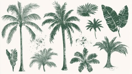  Vintage Hand-Drawn Palm Tree Doodle Illustration Set