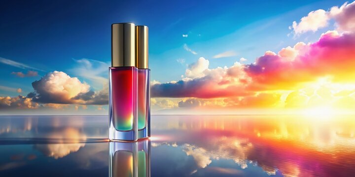 Liquid Lipstick Bottle with Rainbow Gradient & Sky Reflection