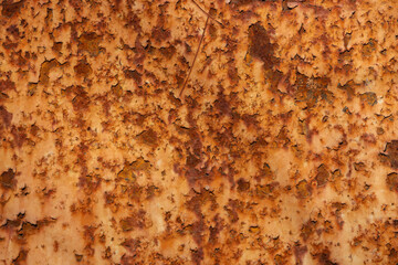 Brown, black and yellow rust on white enamel. Rusted brown and white abstract texture. Corroded...