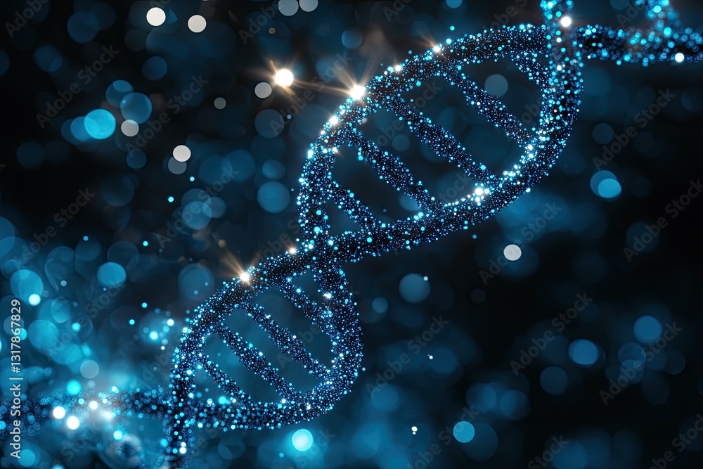 Poster dynamic dna helix against a backdrop of glittering particles