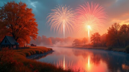 Obraz premium A vibrant and majestic depiction of autumnal fireworks