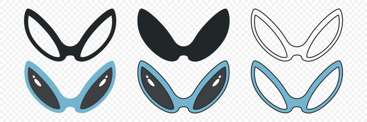 Vector Glasses Icon Set. Cutout Silhouette, Outline Icon, Flat Color Design, Frames, Black Glass Styles. Eyeglasses, Sunglasses, Modern Glasses Frames. Design Template for Optics, Fashion Branding