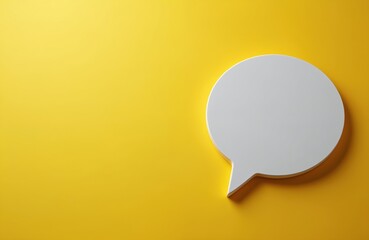 Single white blank speech bubble icon on yellow background. Minimalist concept of online communication, social media, discussion, message, chatting, conversation, dialog. Place for text copy space.