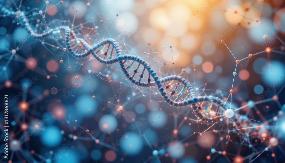 Poster abstract dna strand with connected points and lines background design concept